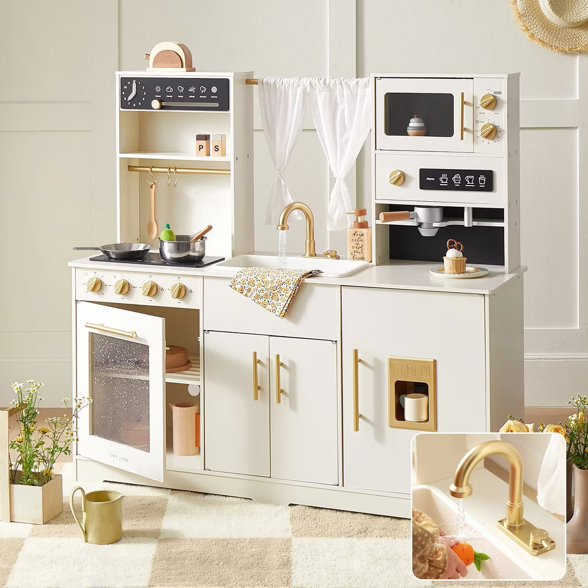 Tiny Land® Play Kitchen with Running Water - Iconic Aqua Kitchen in Cream | Target