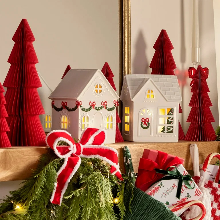 Light-Up LED Ceramic House Christmas Tabletop Decoration, White, 6.75", by Holiday Time | Walmart (US)