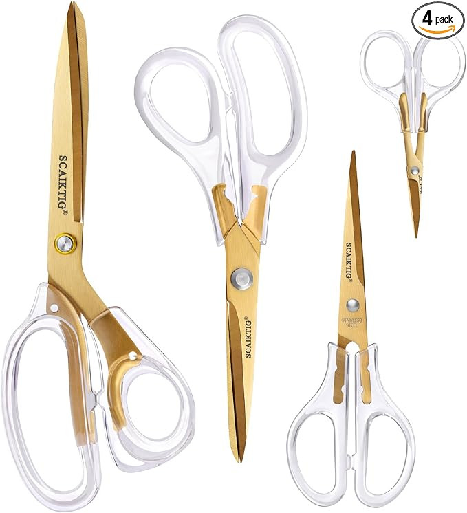 Acrylic Scissors Set, Office Scissors for Desk Gold, Clear Comfort-Grip Handles and Titanium Coat... | Amazon (US)