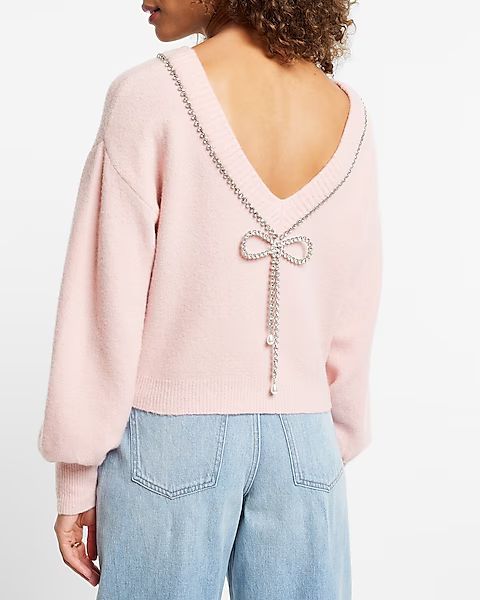 Bow Embellished Open Back Sweater | Express