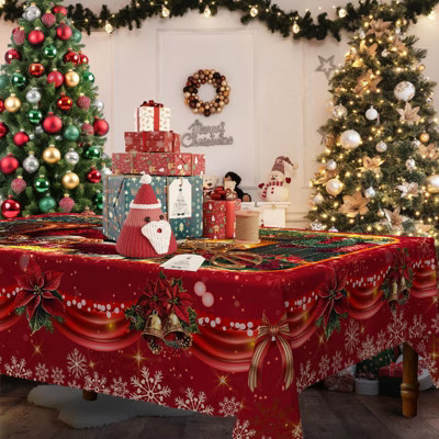 LOVEVOOK 55x70 Inch Christmas Tablecloth, Red Santa Tablecloth, Snowflake Table Cloths Stain Resistant Dining Table Cover for Holiday Decor | Target
