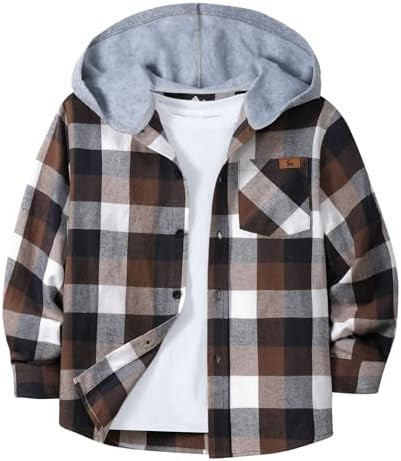 SWISSWELL Boys Long Sleeve Button-up Shirt with Hood Unisex Kids Cotton Plaid Hoodie Flannel Fall... | Amazon (US)