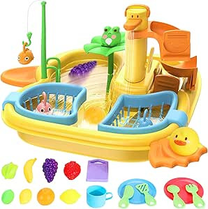 Play Sink with Running Water, 2 in 1 Kitchen Sink Toys Pool Floating Fishing Game with Automatic ... | Amazon (US)