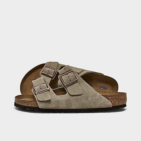 Birkenstock Men's Arizona Suede Leather Soft Footbed Sandals in Beige Size: 42 | Finish Line (US)