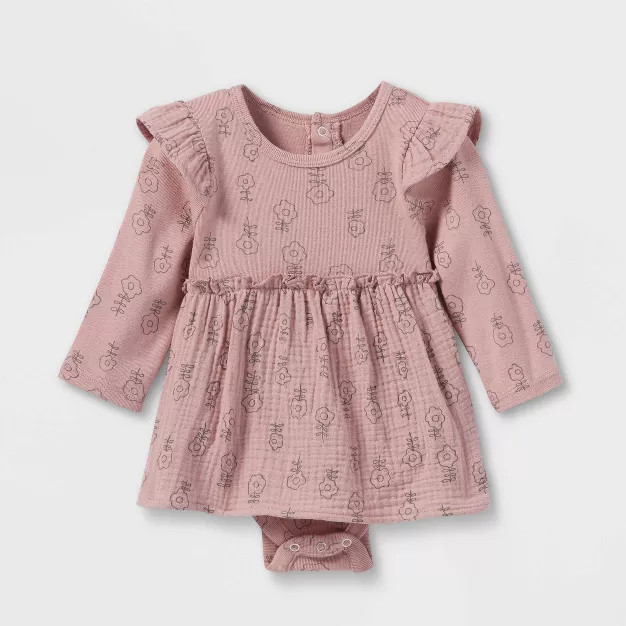 Grayson Collective Baby Girls' Floral Woven Skirted Bodysuit - Rose Pink Newborn | Target