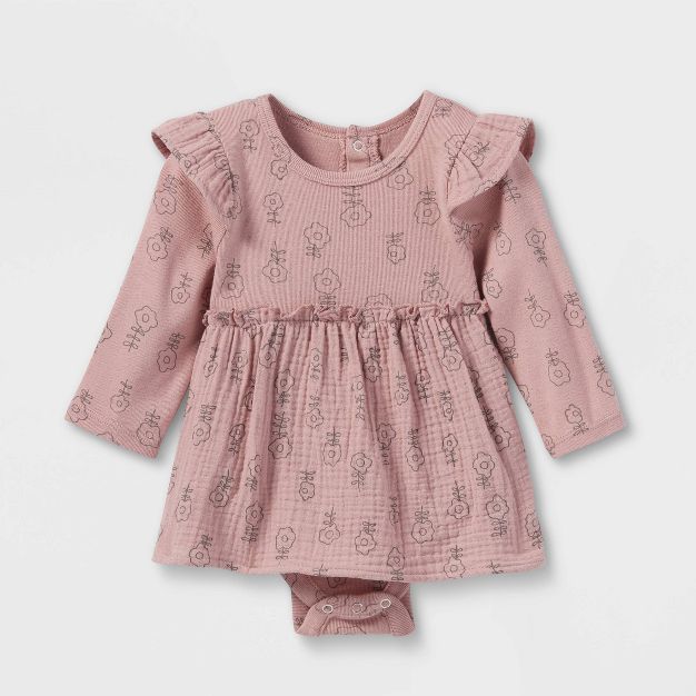 Grayson Collective Baby Girls&#39; Floral Woven Skirted Bodysuit - Rose Pink Newborn | Target