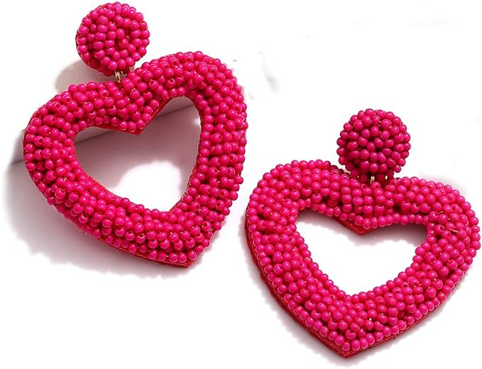 CEALXHENY Beaded Drop Earrings Handmade Seed Bead Heart Hoop Dangle Earrings Bohemia Statement Ea... | Amazon (US)