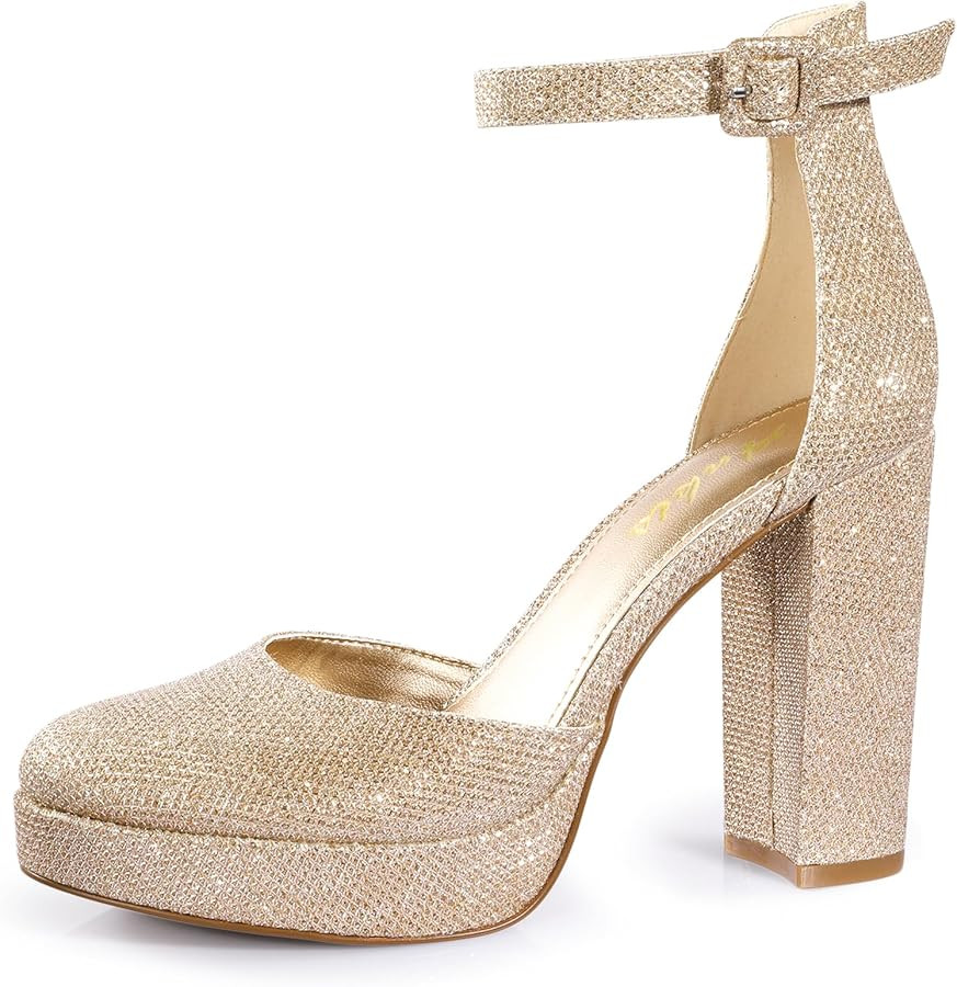 Ankis Black Platform Closed Toe Heels for Women, Womens Heels Closed Round Toe Chunky Block Pumps... | Amazon (US)