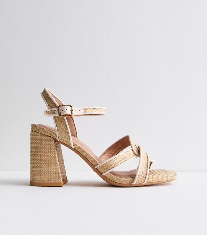 Stone Raffia 2 Part Twist Block Heel Sandals | New Look | New Look (UK)