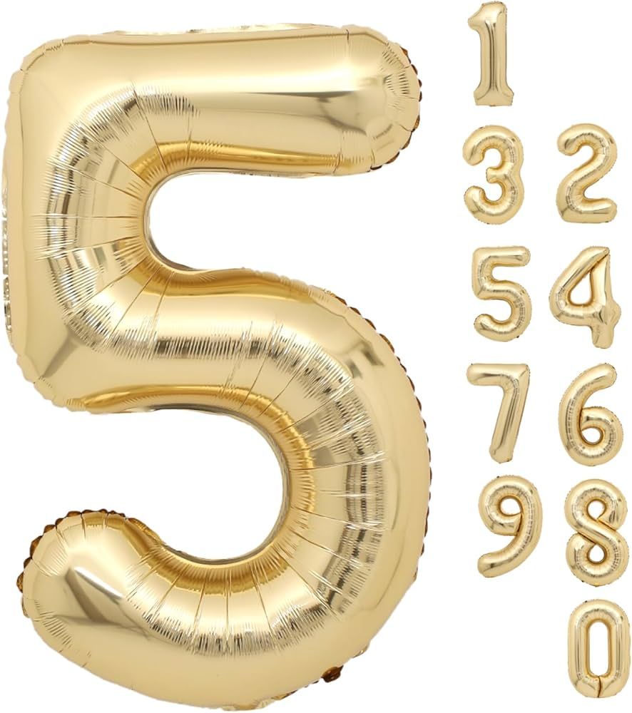 40 Inch Light Gold Number 5 Balloon 5th Birthday Balloon Foil Number Balloons for Birthday Party ... | Amazon (US)