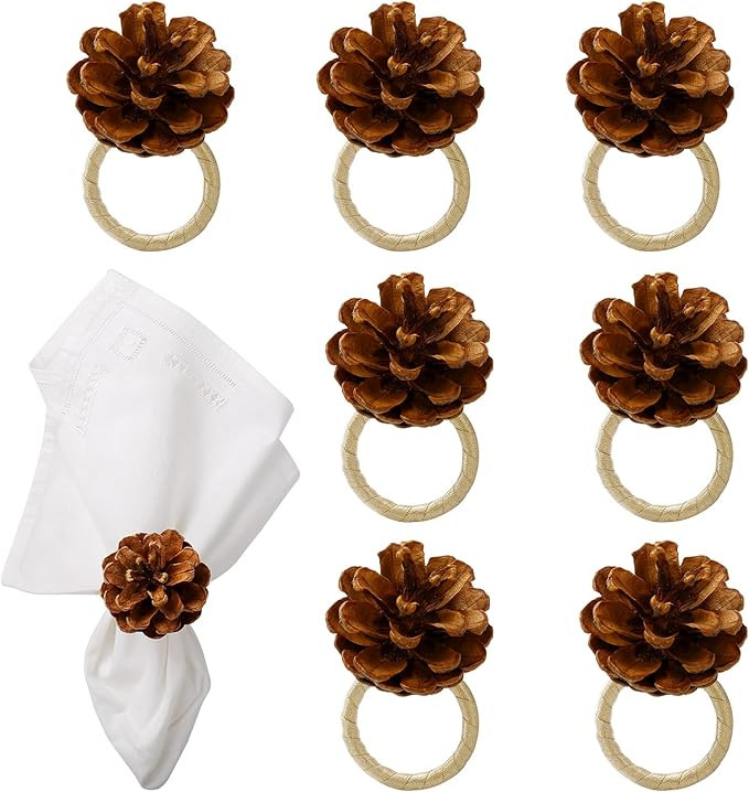 Christmas Napkin Rings Set of 8, Pinecone Napkin Rings, Handmade Cloth Napkin Holder with Cloth B... | Amazon (US)