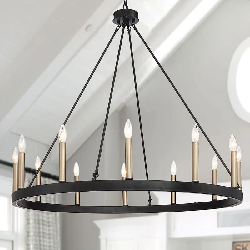 Madalyn 12 - Light Candle Style Wagon Wheel Chandelier | Wayfair North America