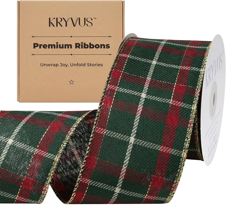 Tartan Plaid Christmas Ribbon, 2.5 Inch X 10 Yards Tartan Ribbon with Gold Wired Edge, Perfect fo... | Amazon (US)