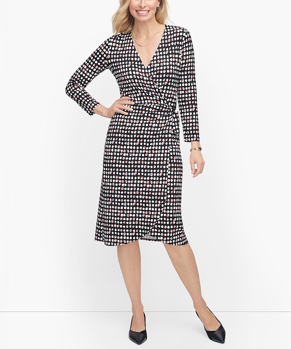 Talbots Women's Casual Dresses C9 - 42'' Black & Guava Layered Dots Surplice Dress - Plus | Zulily