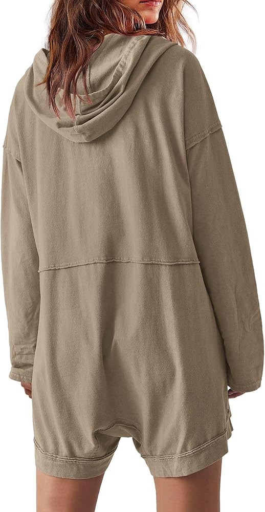 Yanekop Womens Oversized Romper Hoodie Jumpsuit V Neck Short Overalls Casual Long Sleeve Jumpers ... | Amazon (US)