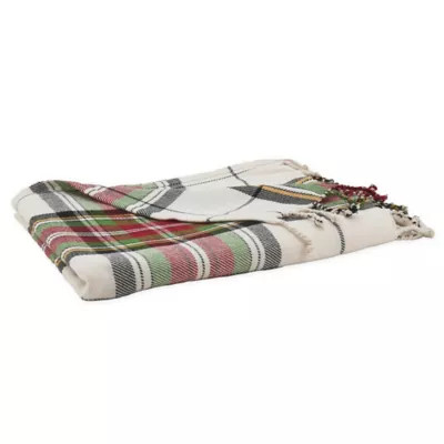 Saro Lifestyle Plaid Throw Blanket in White | Bed Bath & Beyond | Bed Bath & Beyond