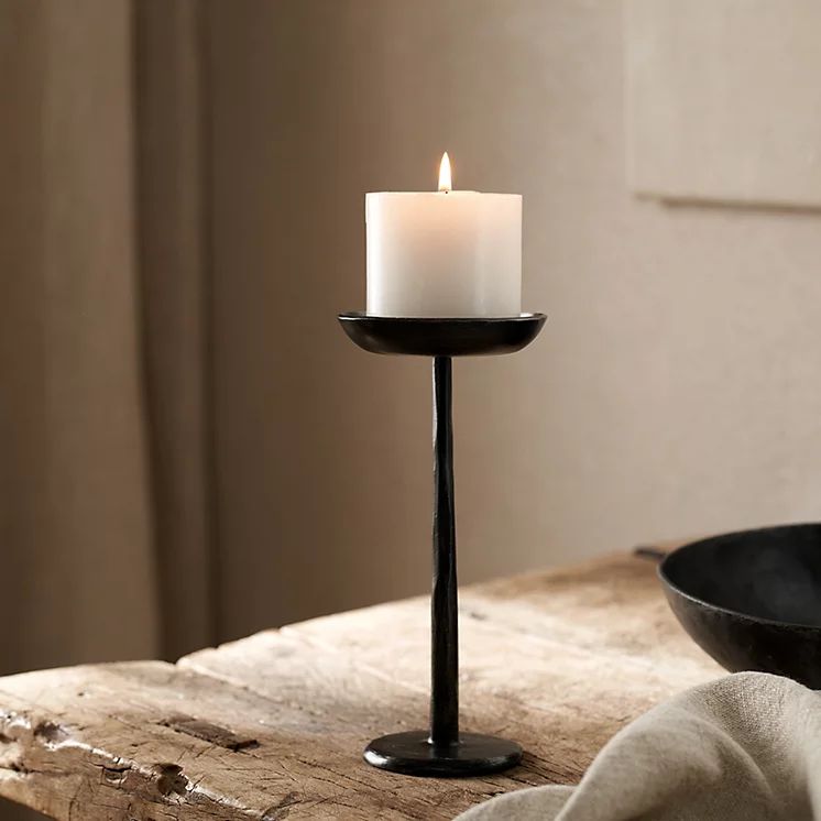 Stanton Forged Black Pillar Candle Holder | The White Company (UK)
