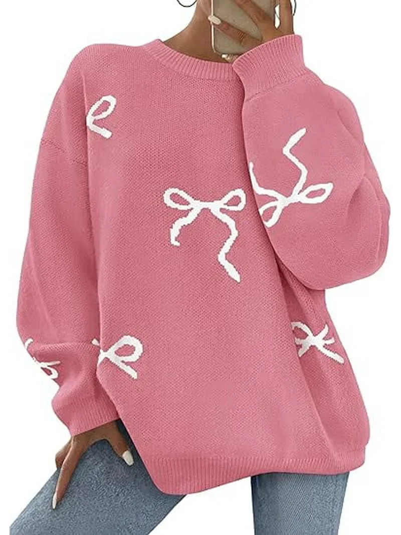 PRETTYGARDEN Fall Long Sleeve Pullover Sweaters for Women Trendy Crewneck Casual Cute Bow Chunky ... | Walmart (US)