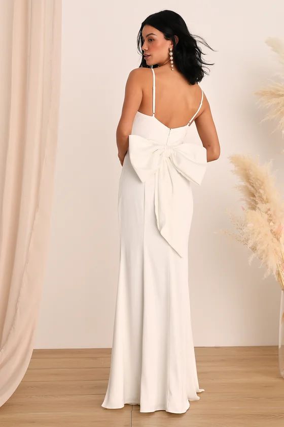 Bow Down to Love White Satin Bow Maxi Dress | Lulus (US)