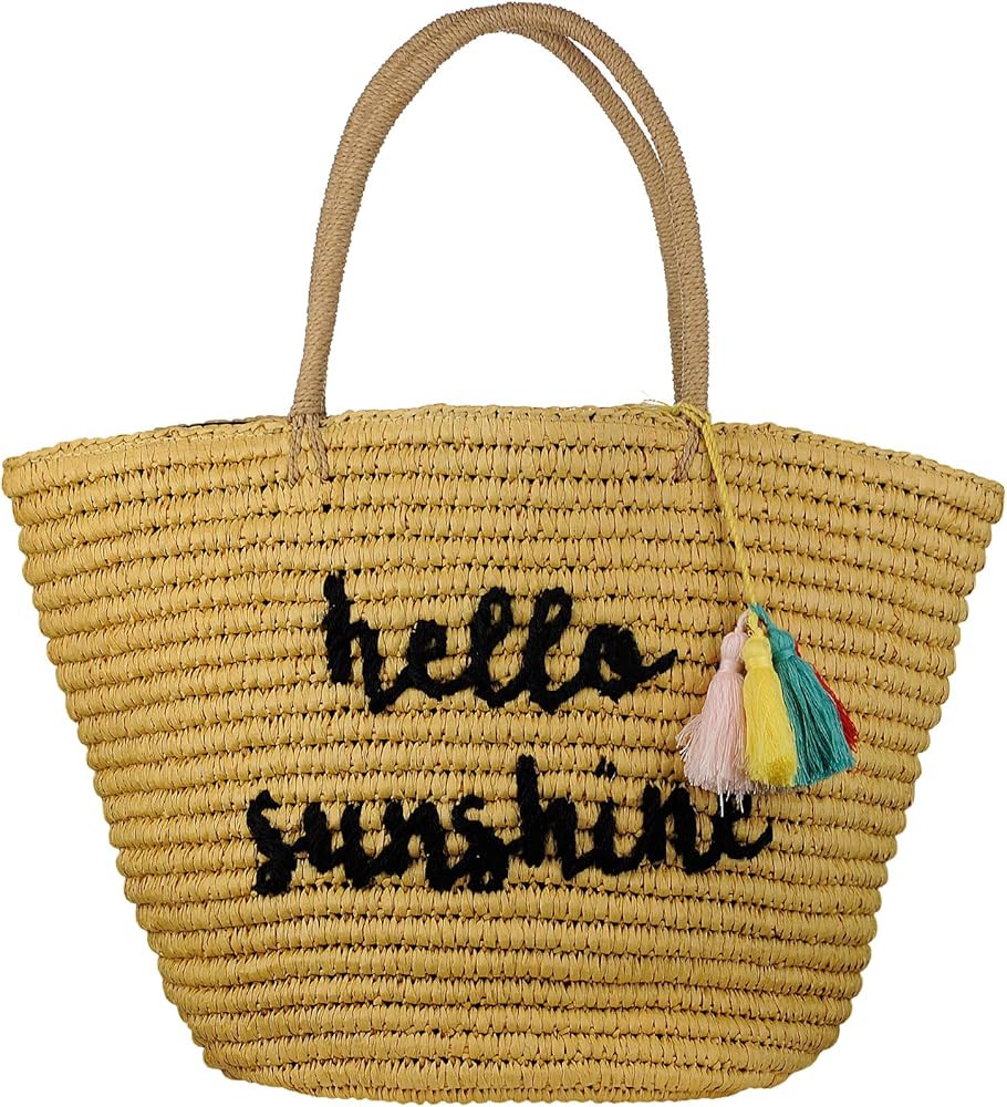 C.C Women's Paper Weaved Beach Embroidered Travel Top Handle Tote Bag | Amazon (US)