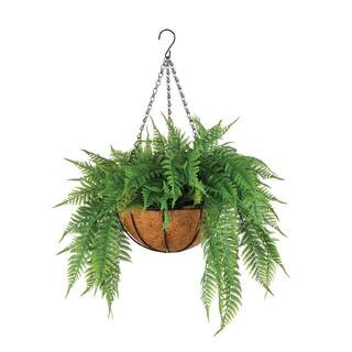 Artificial 16 in. Indoor and Outdoor Hanging Fern Small Coir Pot | The Home Depot