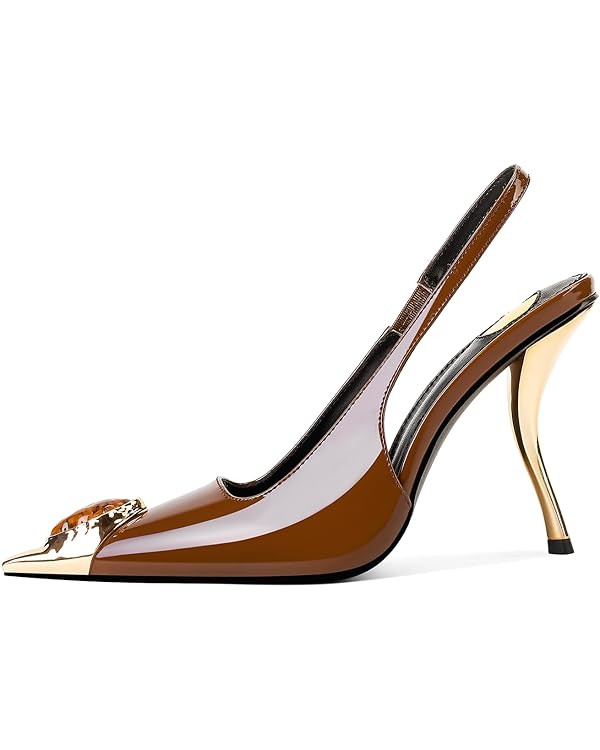 Rhinestones Slingback Kitten Heels Pointed Closed Toe Pumps for Women, Stiletto 4Inch High Heeled... | Amazon (US)