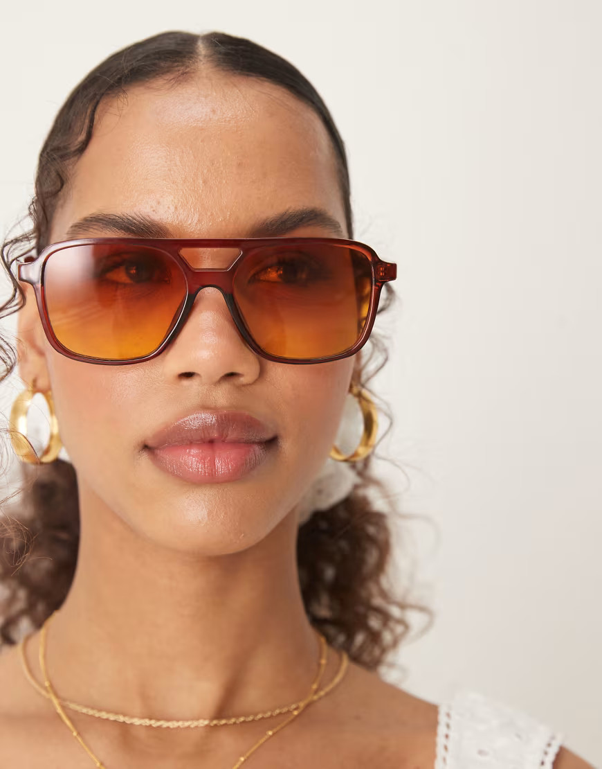 ASOS DESIGN aviator sunglasses in crystal brown with orange fade lens | ASOS (Global)