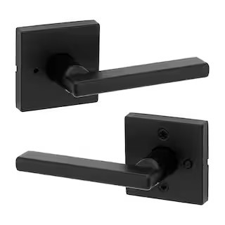 Halifax Square Matte Black Privacy Bed/Bath Door Handle with Lock | The Home Depot