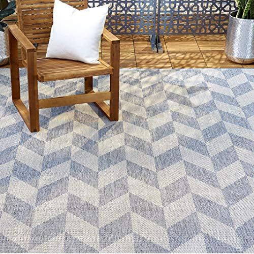 Nicole Miller New York Patio Country Calla Contemporary Herringbone Indoor/Outdoor Area Rug, Blue... | Amazon (US)