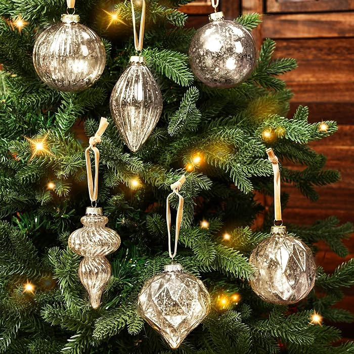 Civaner Set of 6 Silver Mercury Glass Christmas Ornaments Large Hanging Mercury Glass Balls Finia... | Amazon (US)