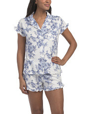 2pc Toile Notch Collar Ruffle Hem Pajama Set | TJ Maxx