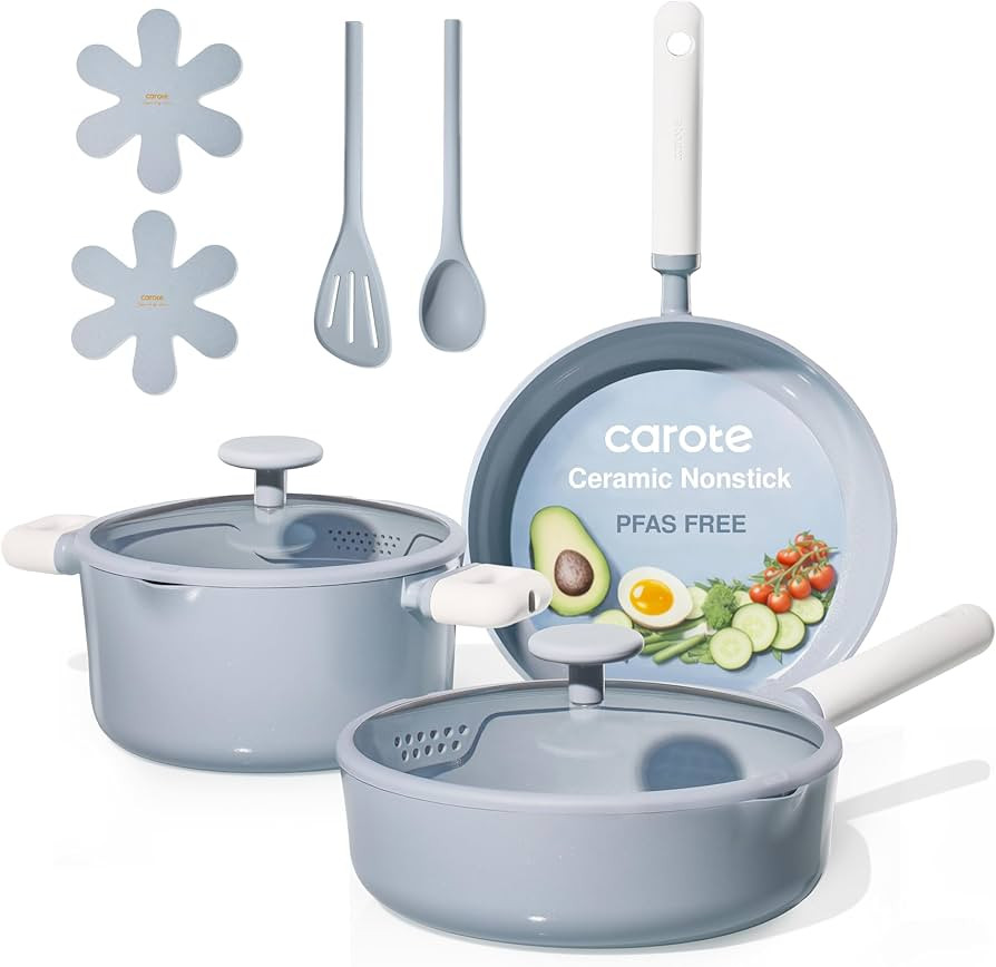 CAROTE Pots and Pans Set Nonstick, Ceramic Cookware Set, Blue Cooking Set Kitchen Induction Set w... | Amazon (US)