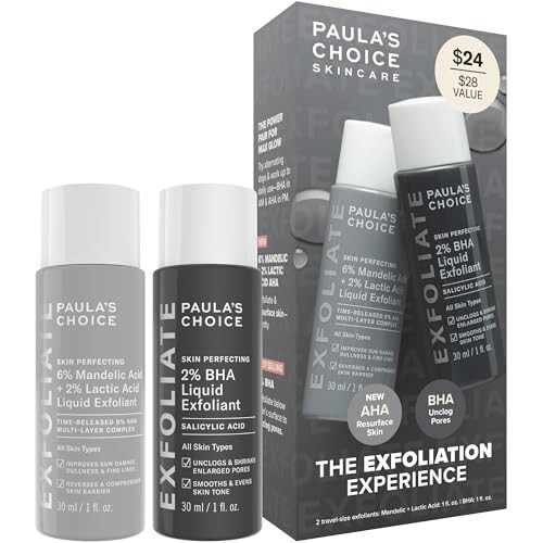 Paula's Choice Exfoliation Kit, 2% BHA Liquid & 6% Mandelic Lactic Acid AHA Exfoliants, for Clogged & Enlarged Pores, Rough & Bumpy Texture and Uneven Tone, Travel-Size Duo, Fragrance-Free, Set of 2 | Amazon (US)