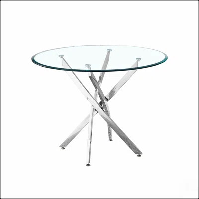 Contemporary Round Clear Dining Tempered Glass Table With Silver Finish Stainless Steel Legs | Wayfair North America