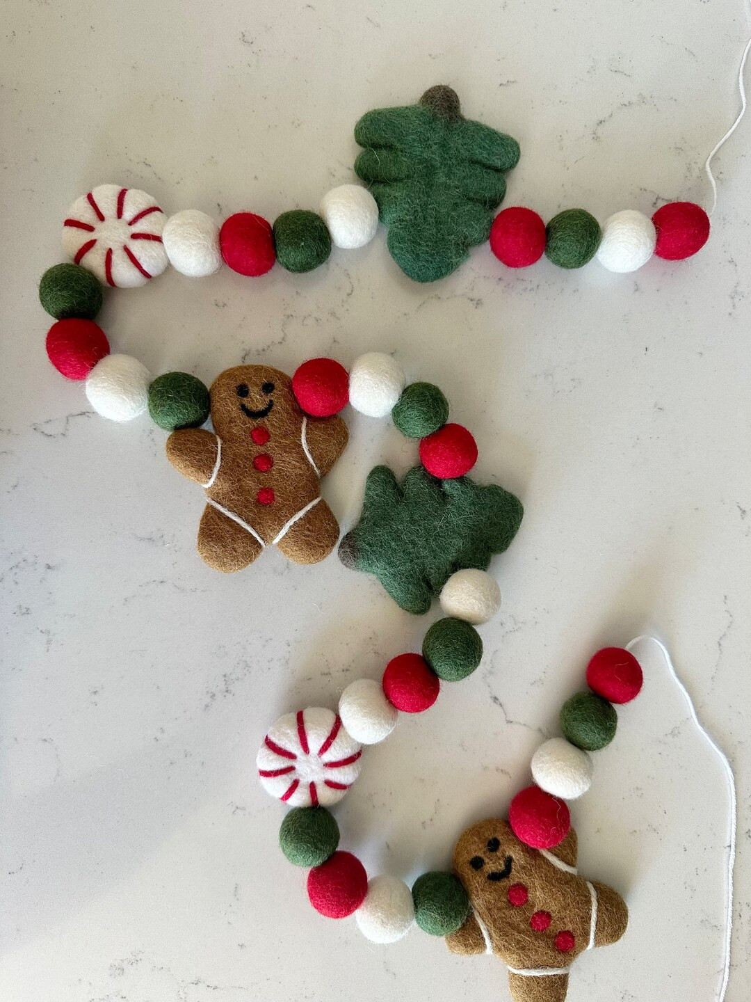 Customizable Gingerbread Man, Christmas Tree & Peppermint Candy With Felt Ball Garland Wool Felte... | Etsy (US)