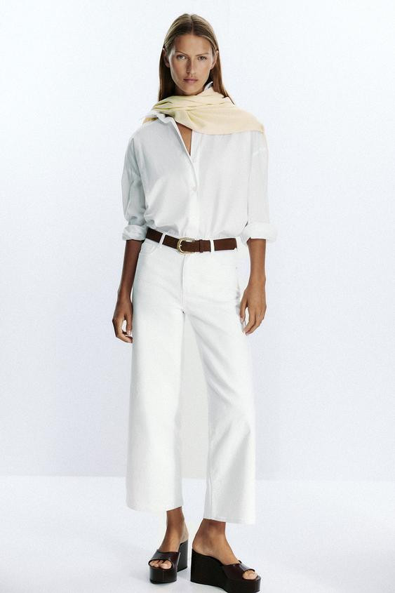 Z.10 HIGH-WAISTED BELTED CULOTTE JEANS | Zara US