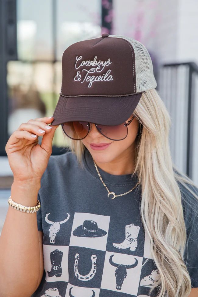 Cowboys and Tequila Brown and Khaki Trucker Hat Holley Gabrielle X Pink Lily | Pink Lily