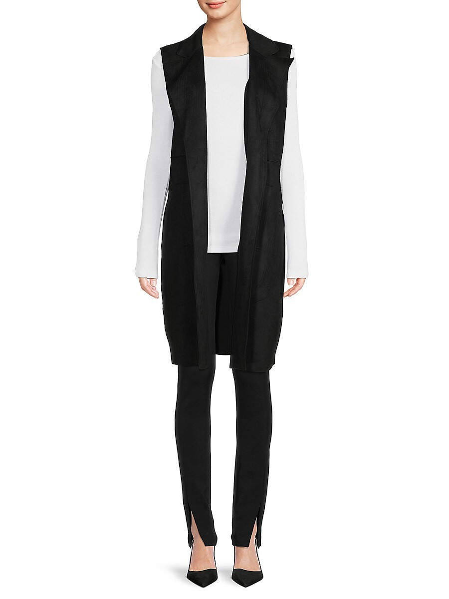 Joan Vass Women's Long Faux Suede Vest - Black - Size M | Saks Fifth Avenue OFF 5TH