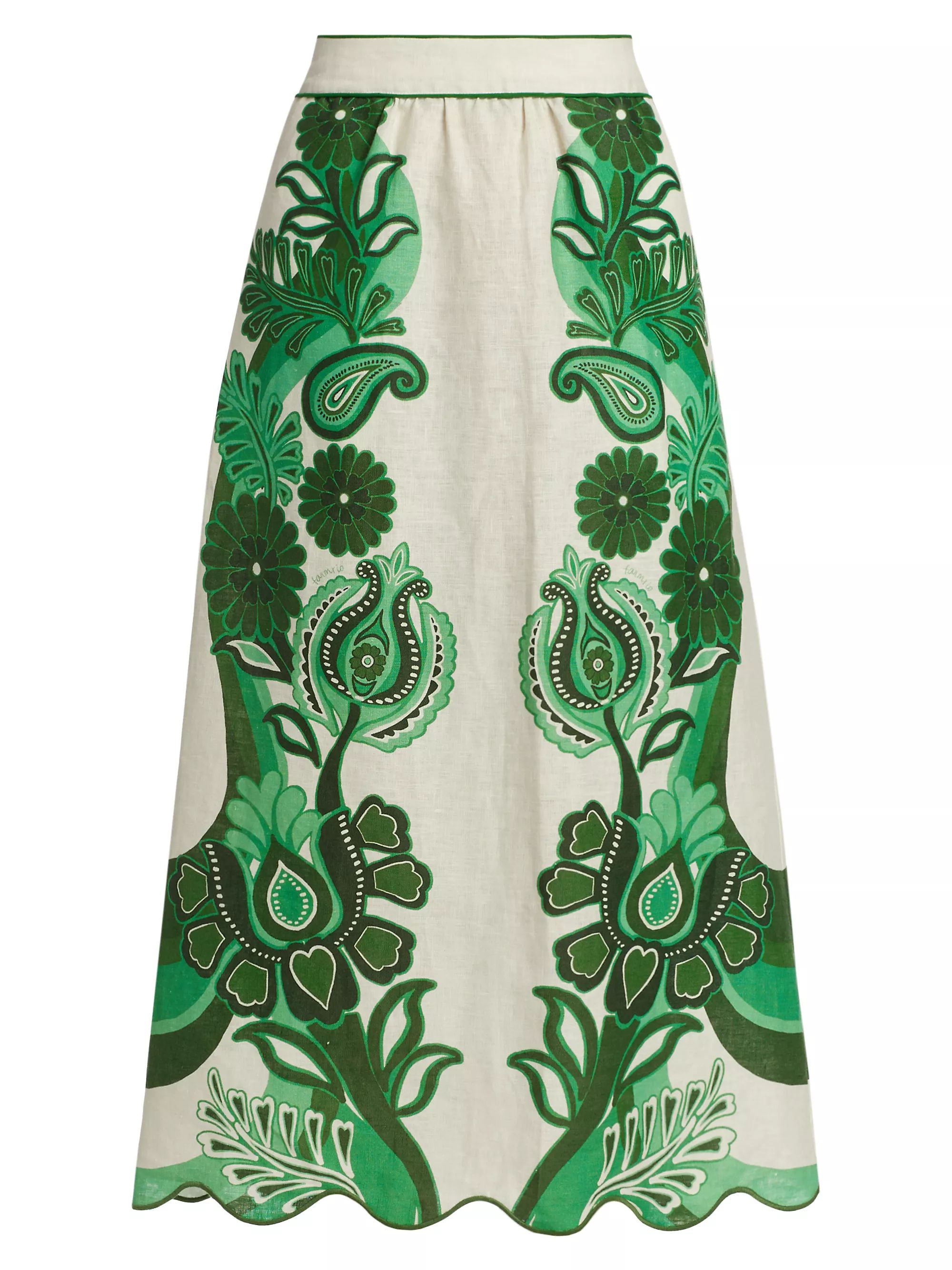 Geometric Floral Linen Midi-Skirt | Saks Fifth Avenue