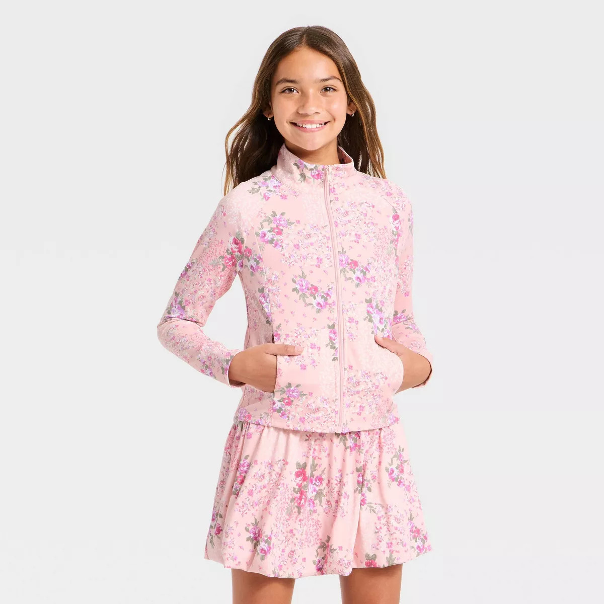 Girls' Super Soft Floral Print Zip-up Jacket - art class™ Pink XXL | Target