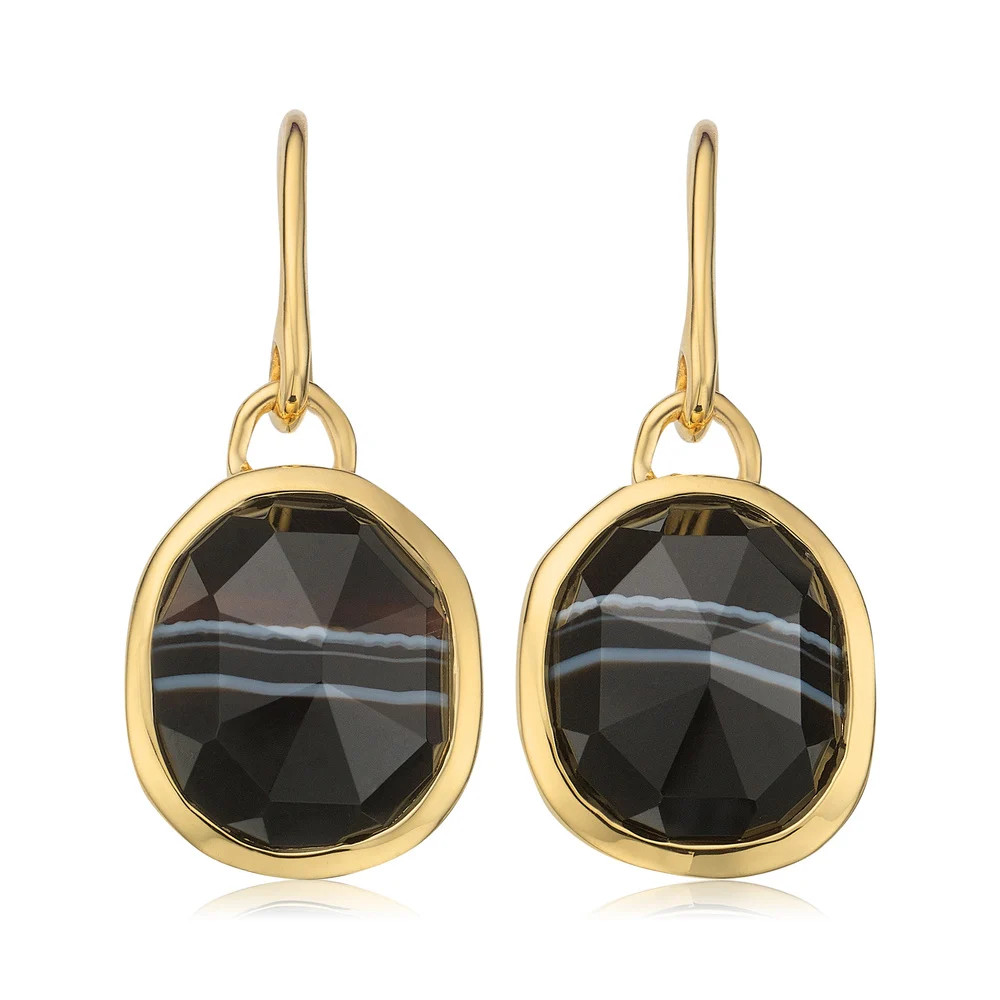 Gold Siren Gemstone Wire Earrings Black Line Onyx | Monica Vinader (Global)
