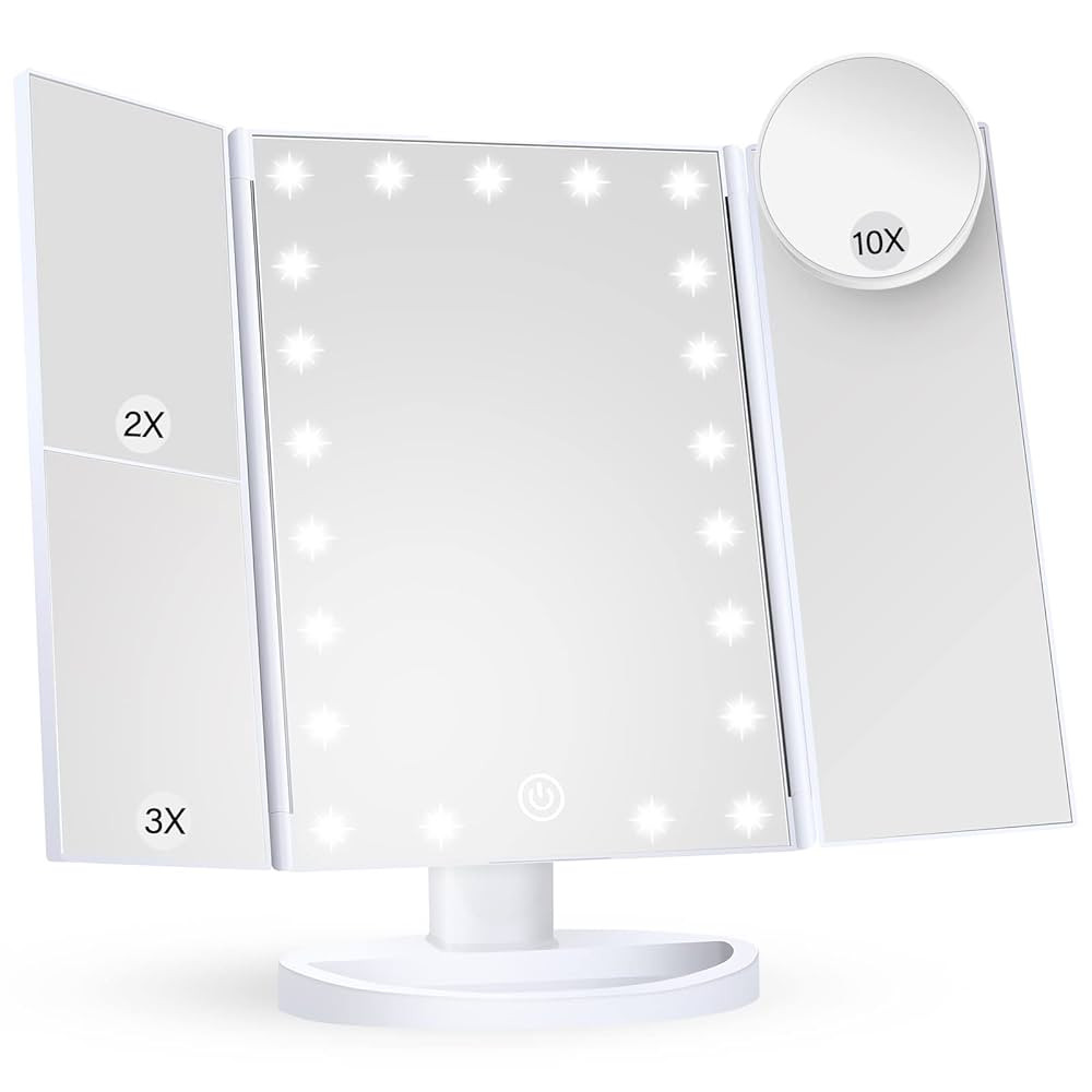 HUONUL Makeup Mirror Vanity Mirror with Lights, 2X, 3X, 10X Magnification, Touch Control, Trifold... | Amazon (US)