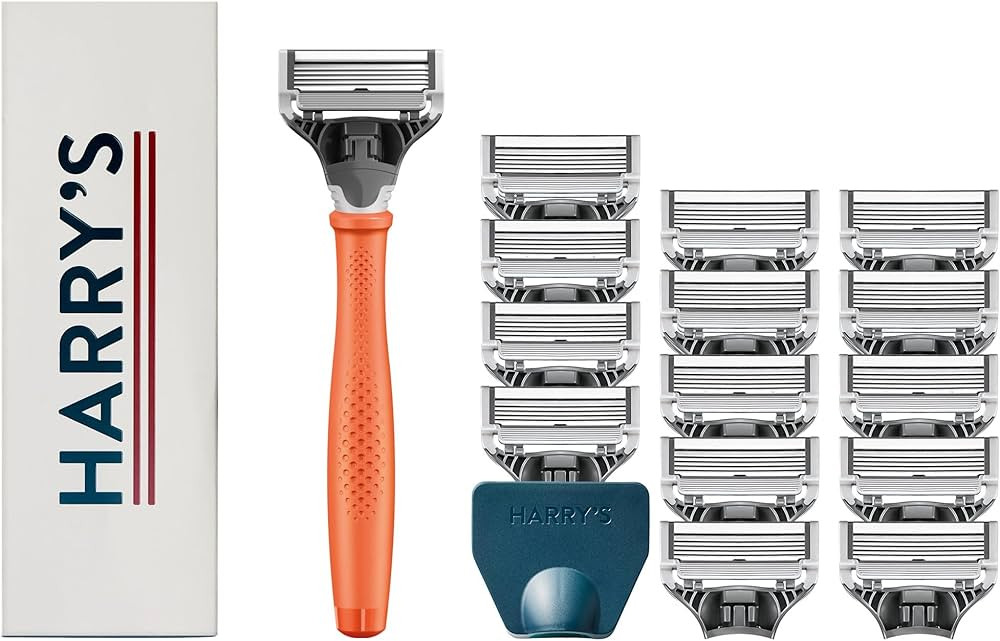 Harry's Shaving Kit for Men - Razor Handle, 15 Razor Blade Refills, and Travel Blade Cover - Oran... | Amazon (US)