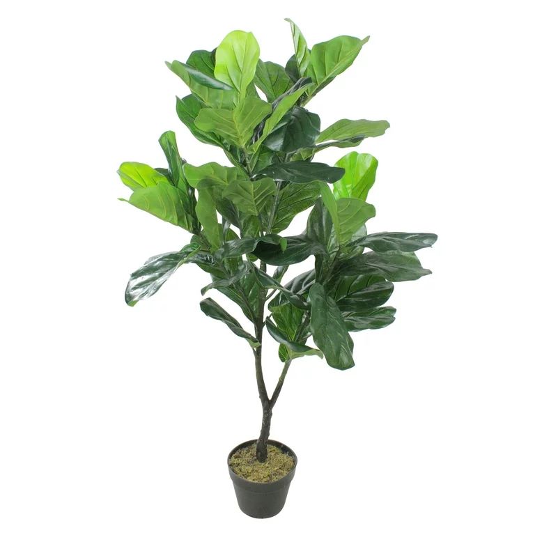 49" Two Tone Green Wide Fiddle Leaf Artificial Potted Floor Plant | Walmart (US)