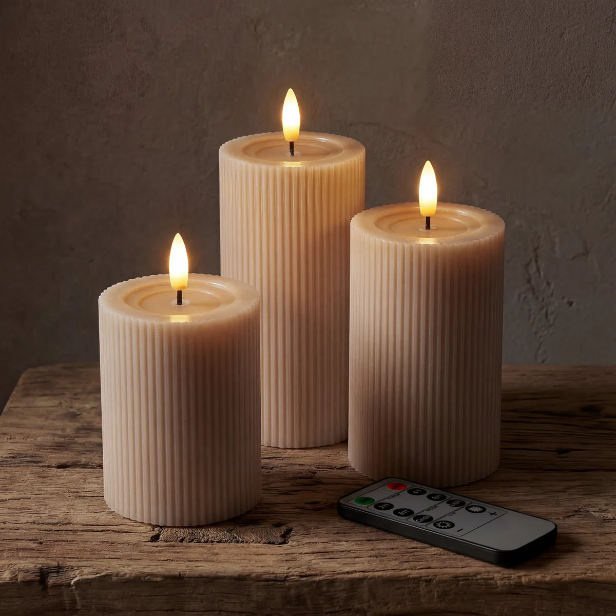 Fluted Ribbed LED Pillar Candles, with Reflective Melted-Wax Effect – Flickering Flame, Remote,... | Wayfair North America