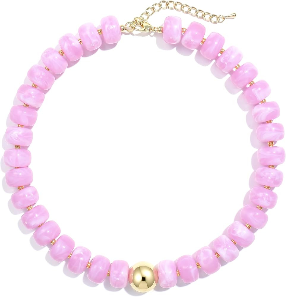 Badu Colorful Chunky Beaded Choker Necklace, Acrylic Colorful Bead Statement Necklaces, Adjustabl... | Amazon (US)