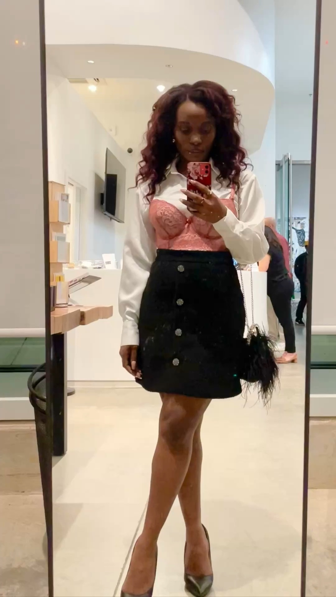 Spring statement outfit for an art gallery reception. Featuring a tweed skirt, silk blouse, bustier, and ostrich feather purse. 

#LTKdayinmylife #LTKSaleAlert #LTKootd