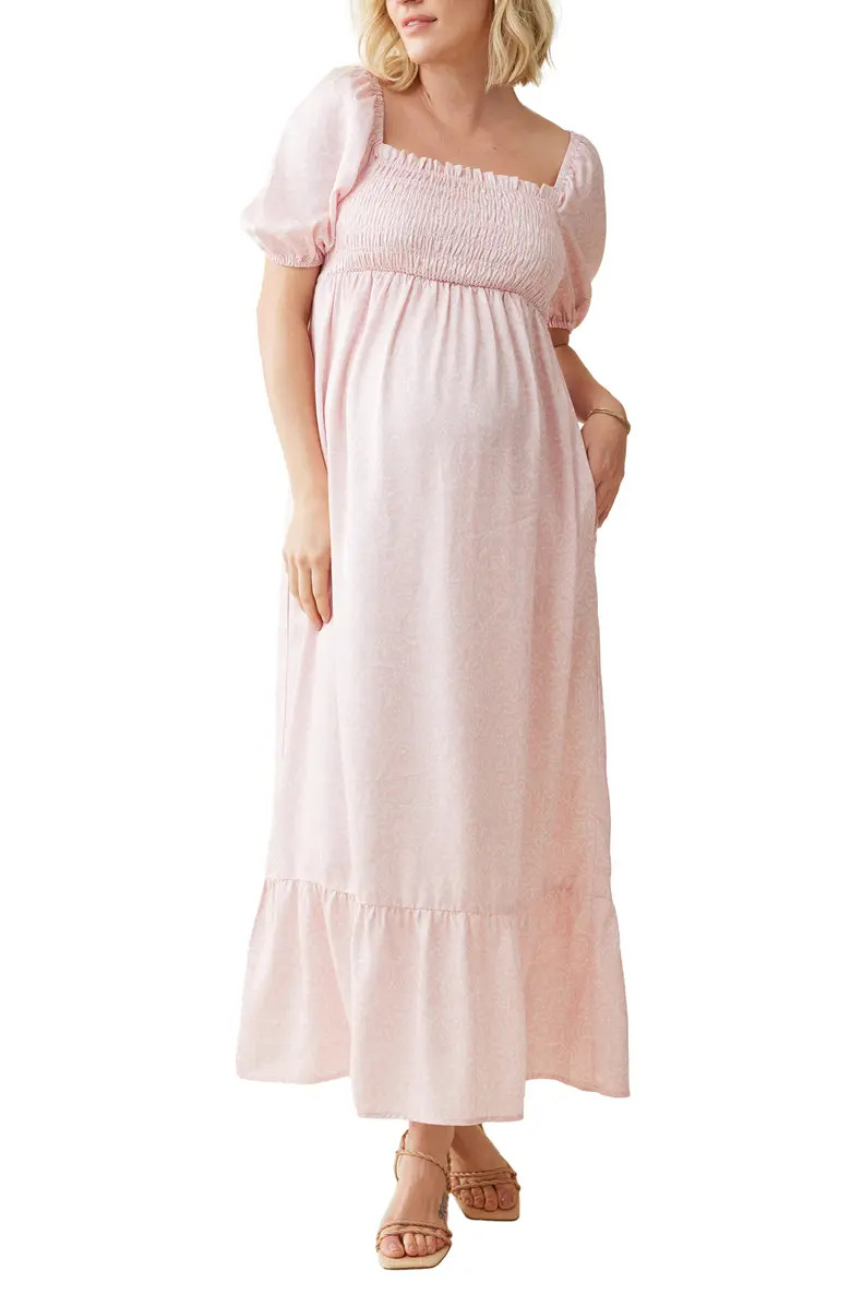 Ingrid & Isabel® Elbow Sleeve Smocked Bodice Maxi Maternity Sundress | Nordstrom | Nordstrom