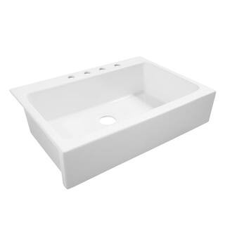 SINKOLOGY Josephine Crisp White Fireclay 34 in. 4-Hole Single Bowl Quick-Fit Drop-In Farmhouse Ap... | The Home Depot
