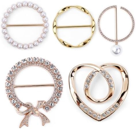 5PCS Scarf Ring Clip T-shirt Tie Clips Assorted Fashion Metal Pearl Buckle Corner Knotted Button ... | Amazon (US)